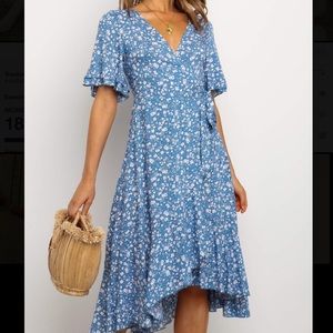 Petal & Pup Blue Floral Lunita Wrap Midi Dress US Size 8